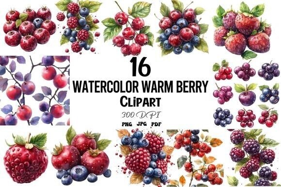 Download Watercolor Warm Berry Clipart Set - Berry clipart Collection